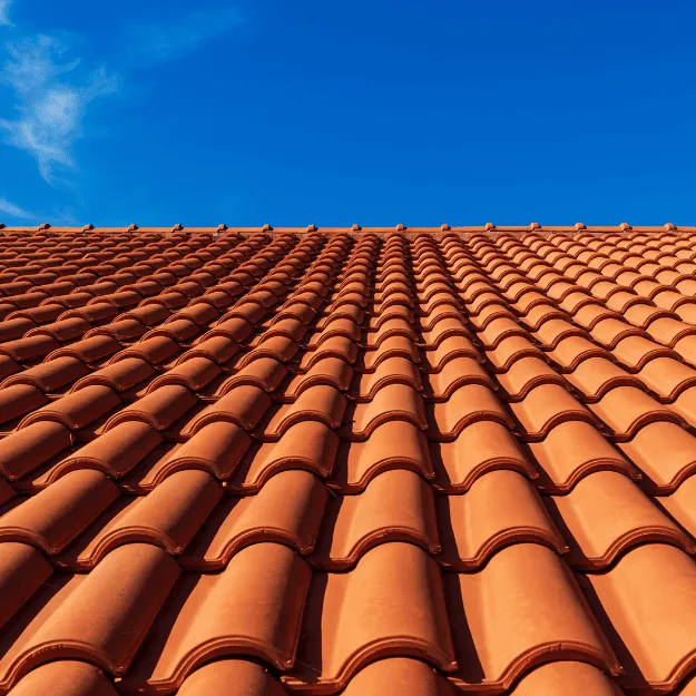 Tuiles neuves sous le ciel bleu